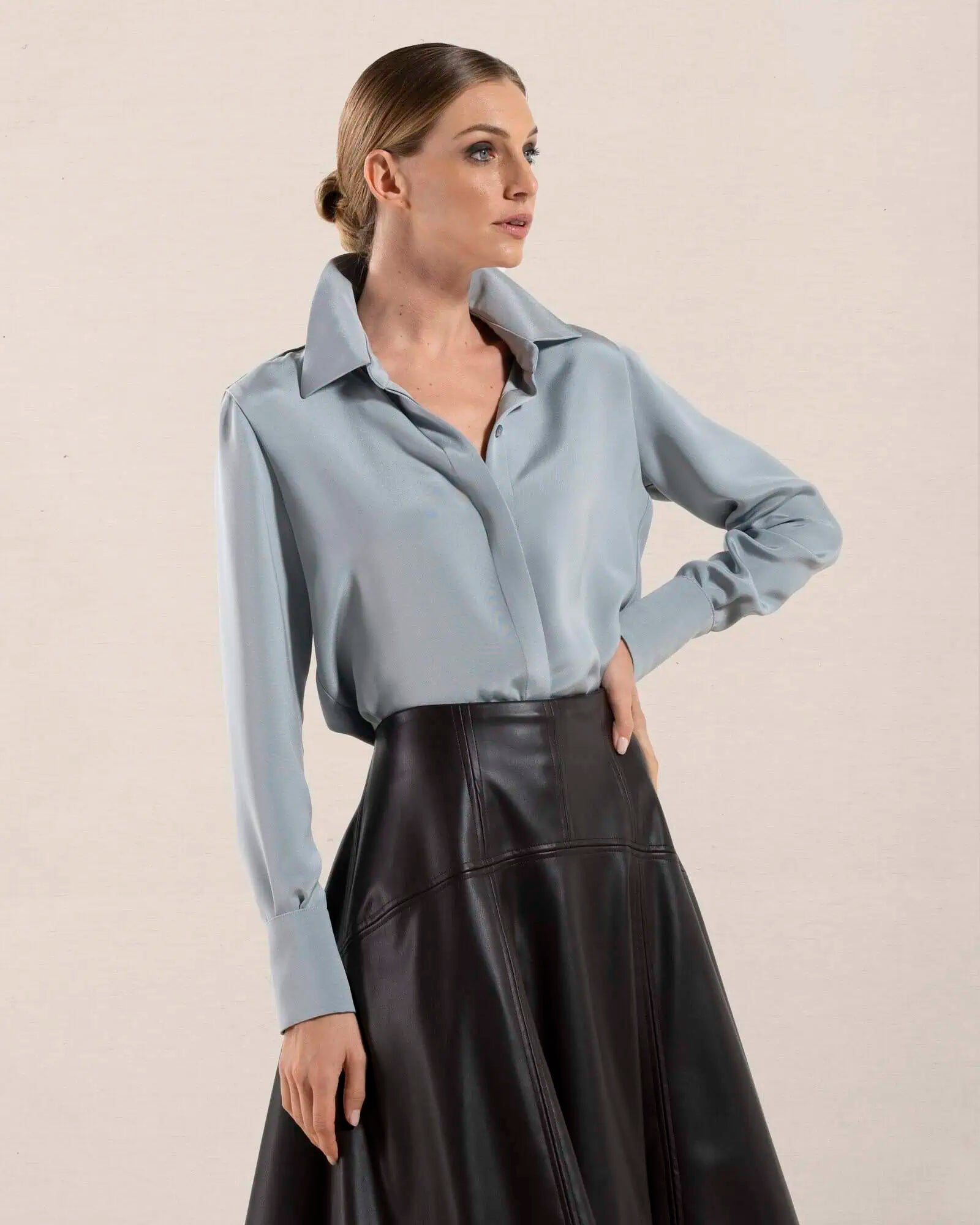 Ambra Blue Silk Shirt