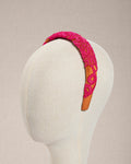 Cerchietto in Velluto Pumpkin con  Pizzo Couture Rosa