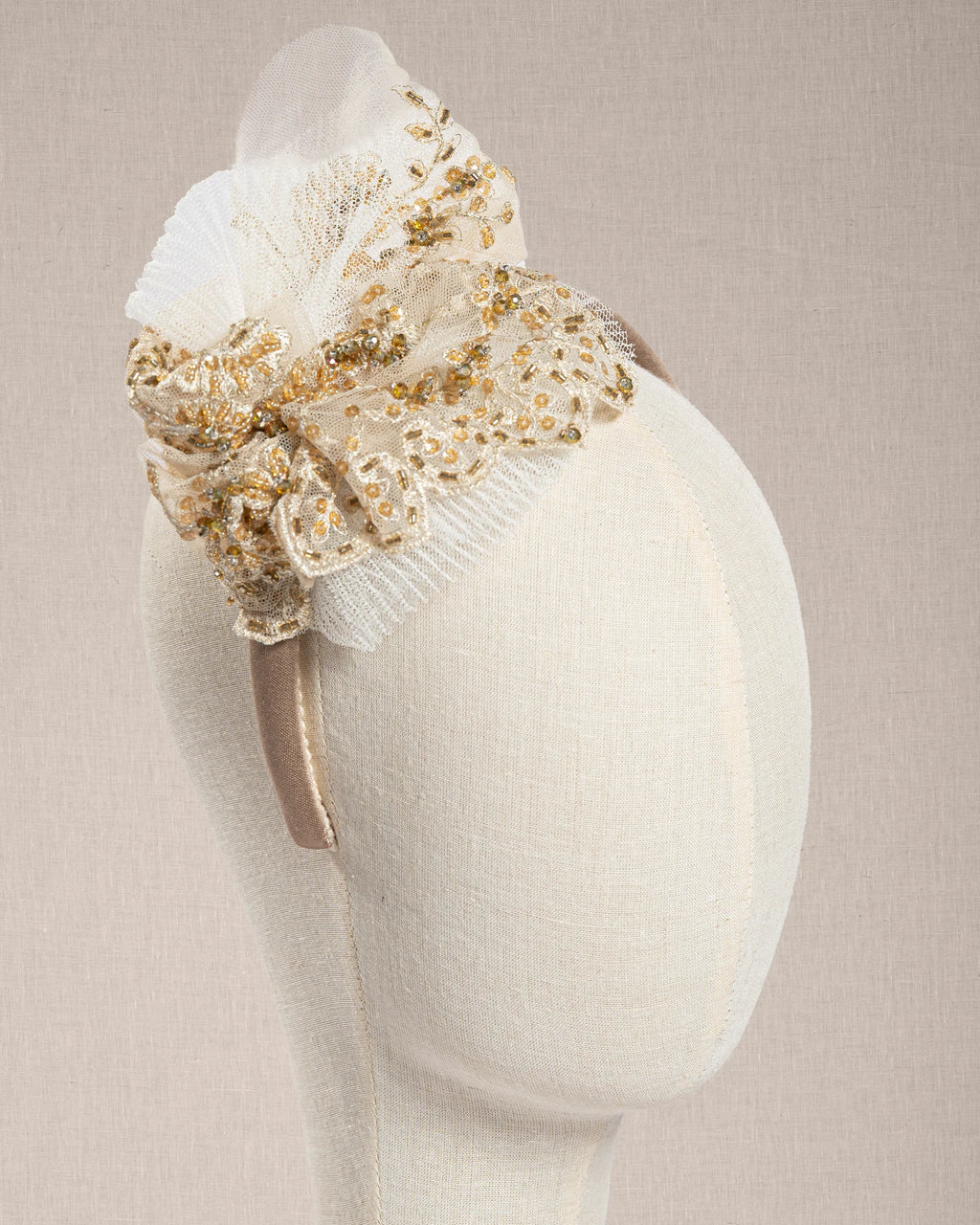 Cerchietto “Nuage De Vanille”  Tulle Plissé e Cristalli