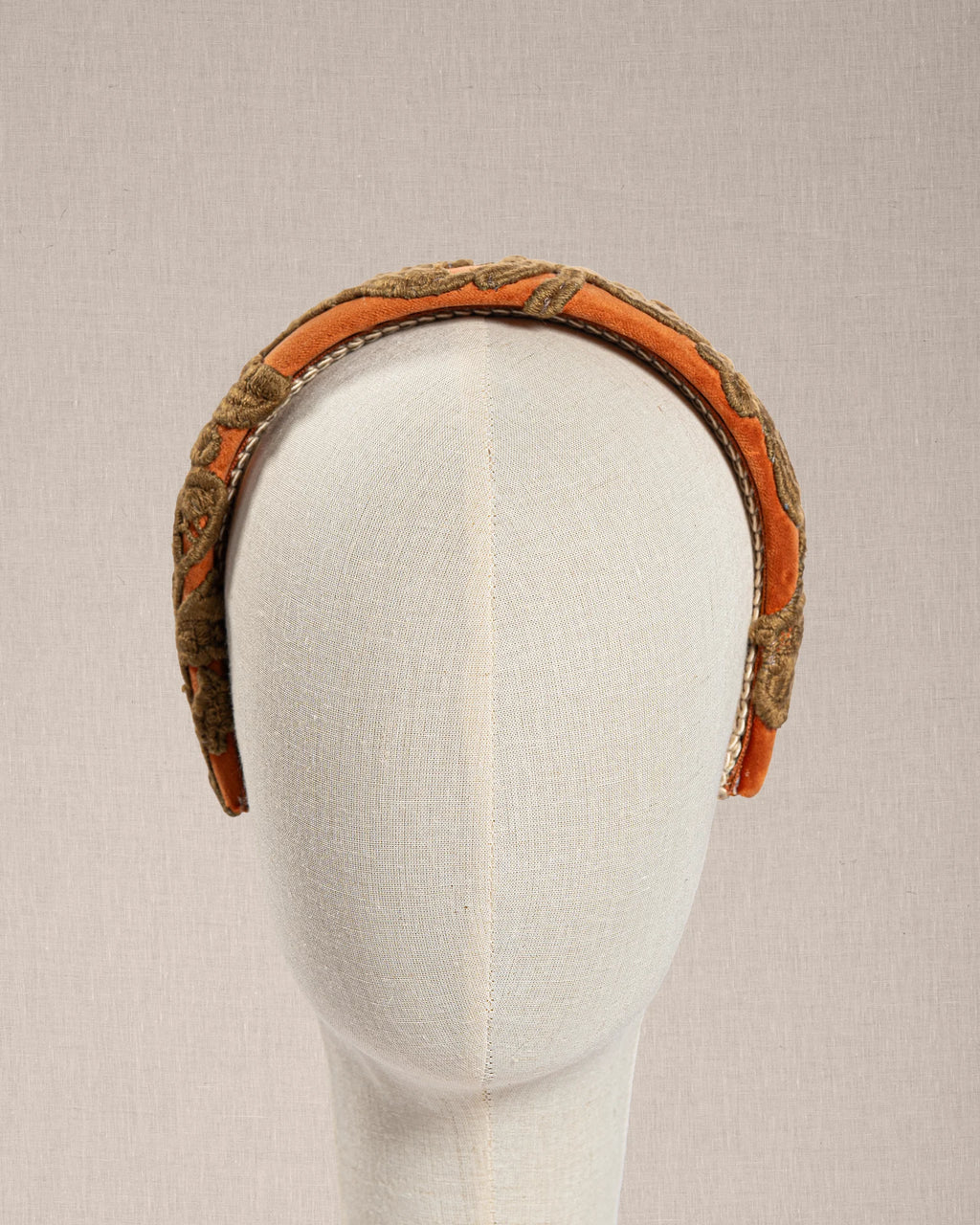 Cerchietto Couture "Orange Baroque" in Cashmere e Pizzo