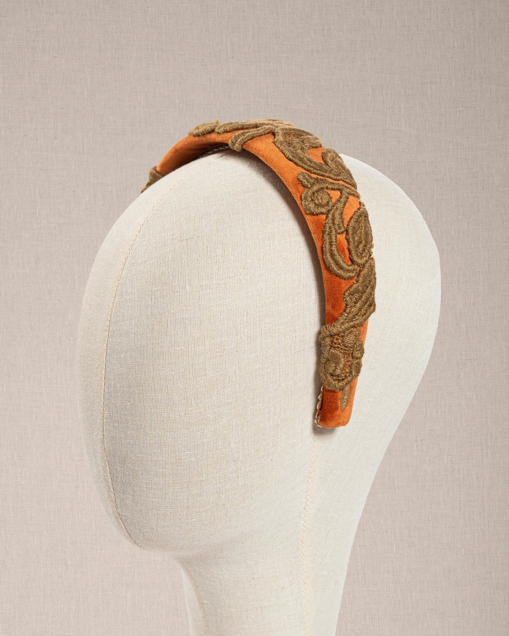 Cerchietto Couture "Orange Baroque" in Cashmere e Pizzo
