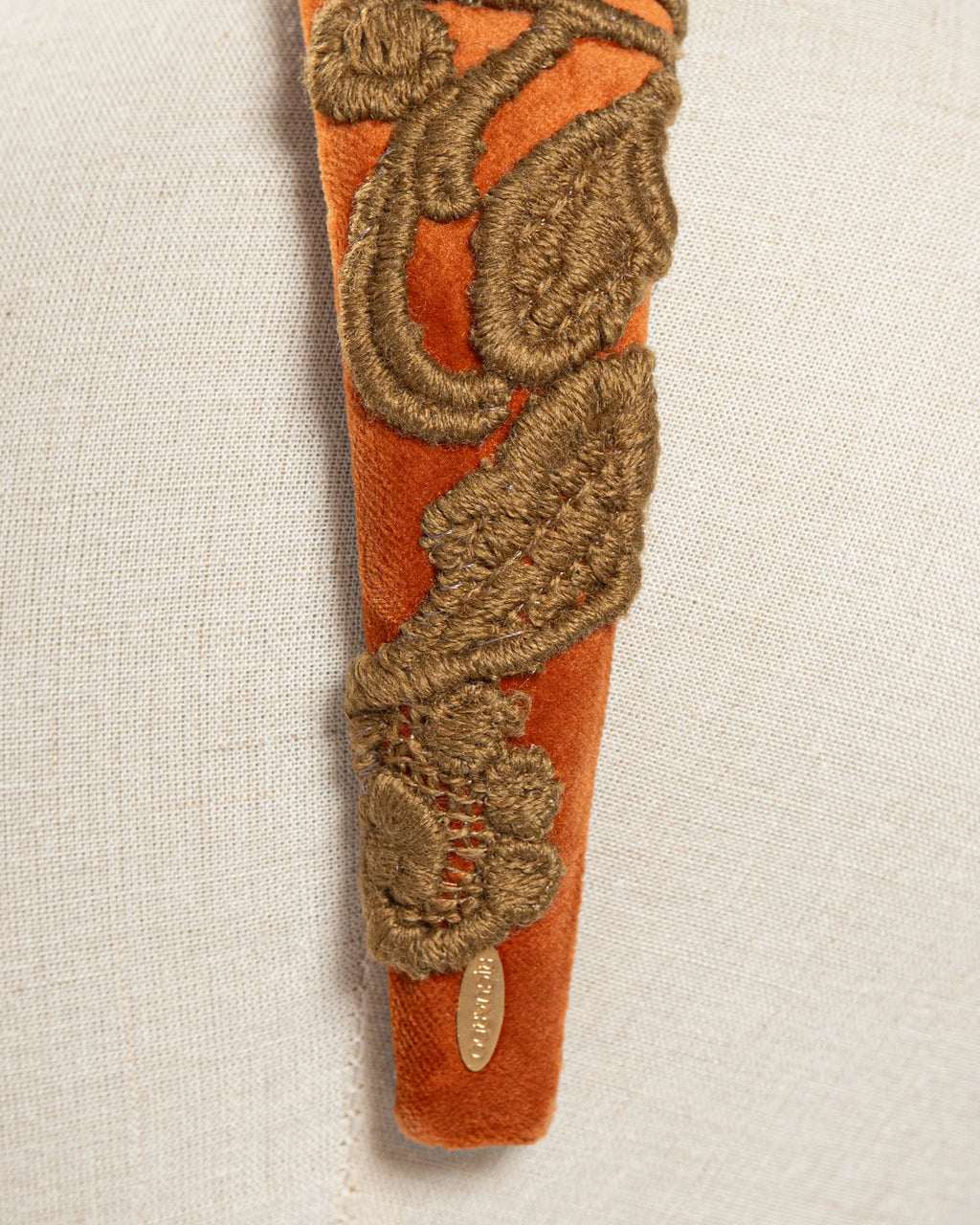 Cerchietto Couture "Orange Baroque" in Cashmere e Pizzo