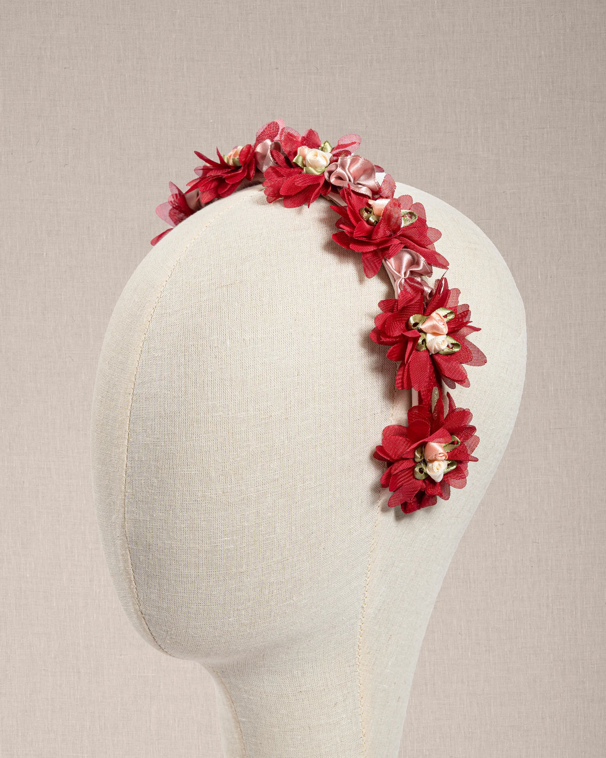 Cerchietto "Petite Jardin” floreale tulle Rosso