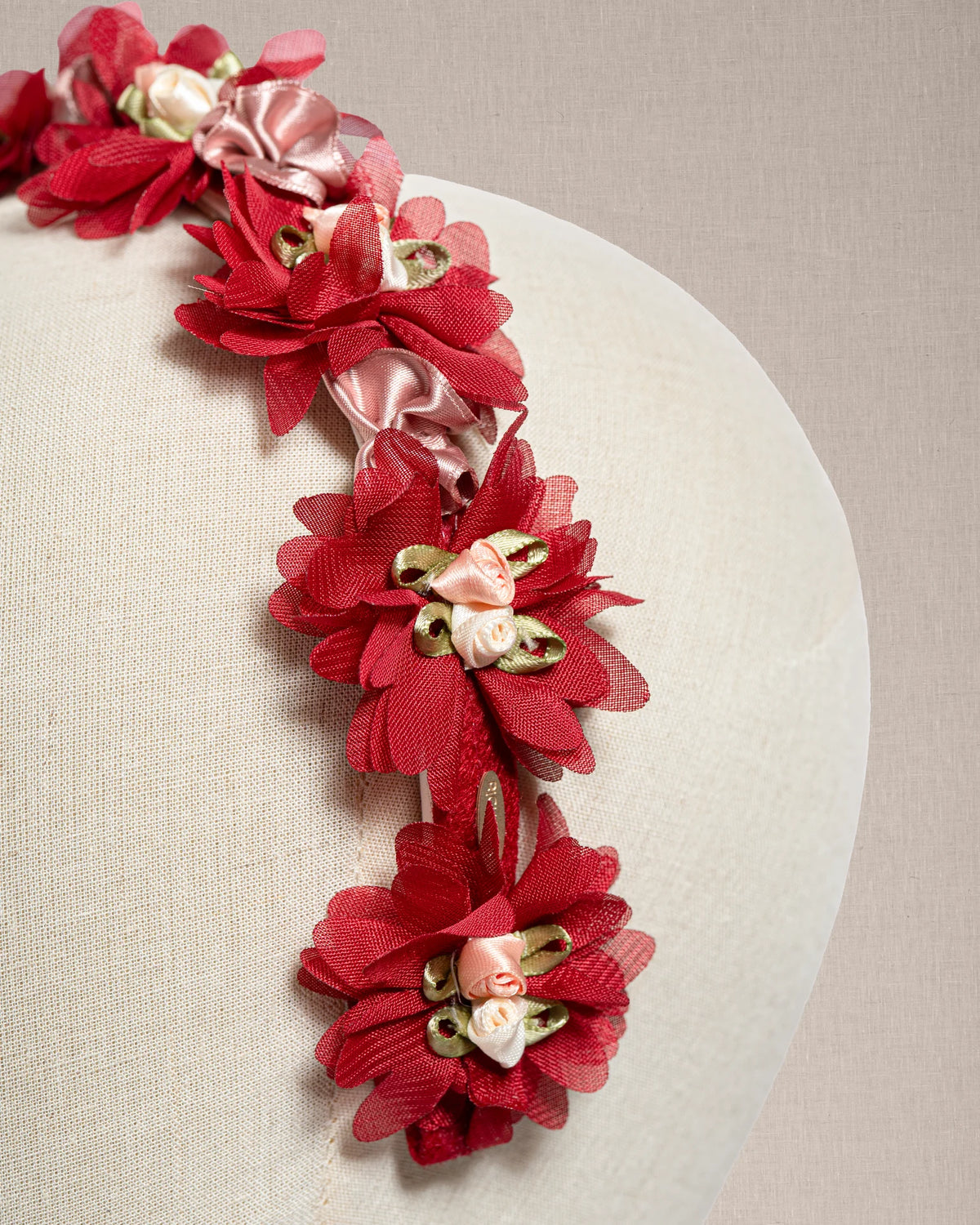 Cerchietto "Petite Jardin” floreale tulle Rosso