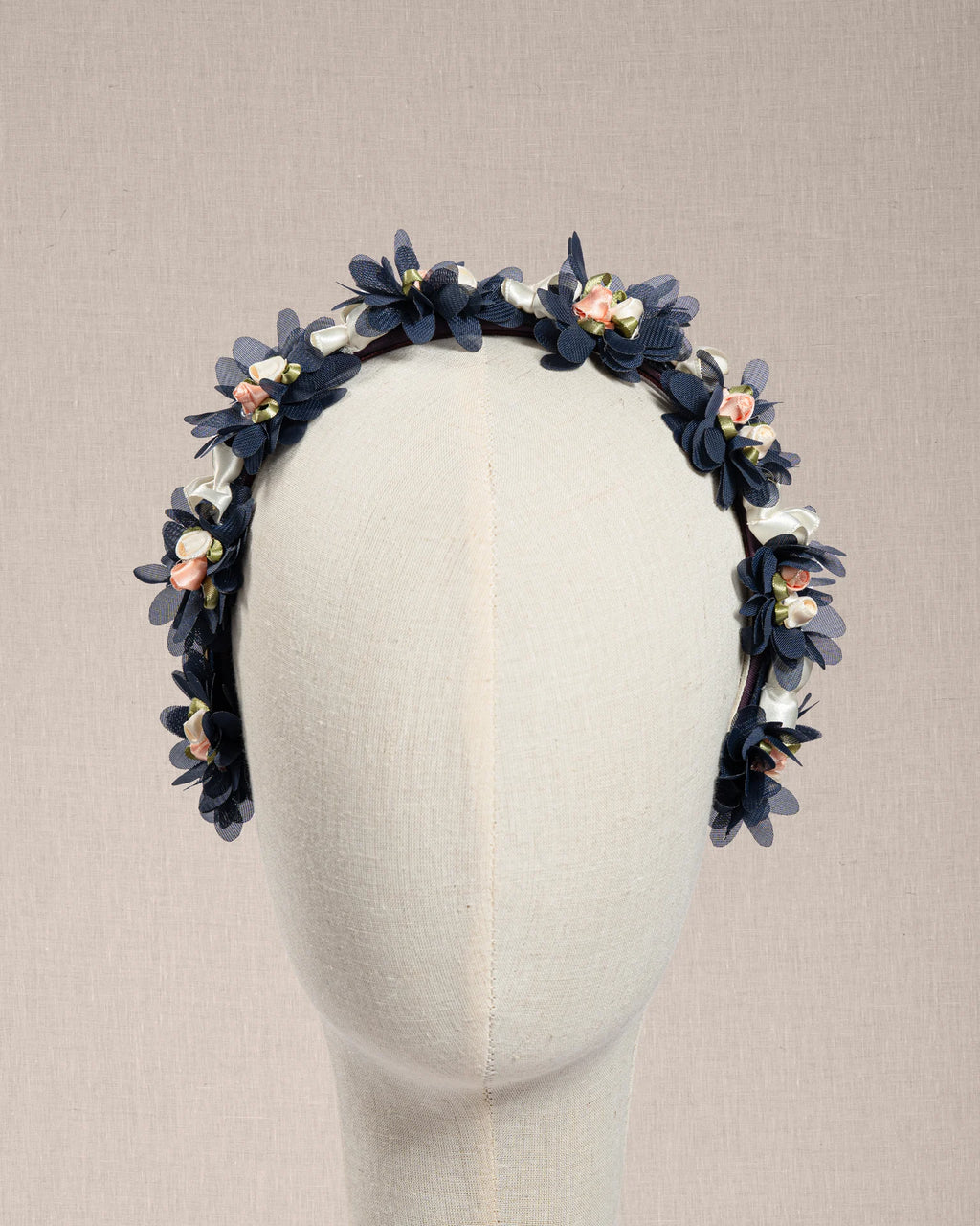 Cerchietto “Petit Jardin” Floreale in Tulle Blu