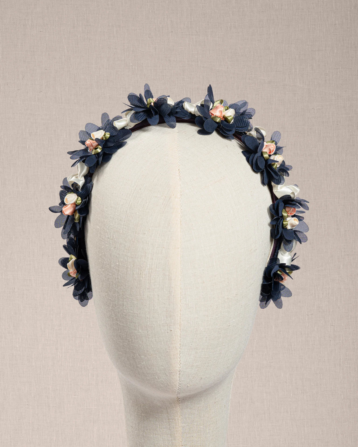 Cerchietto “Petit Jardin” Floreale in Tulle Blu