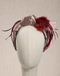 Cerchietto Nodo “Rose Impériale” Satin Rosa Antico e Piume