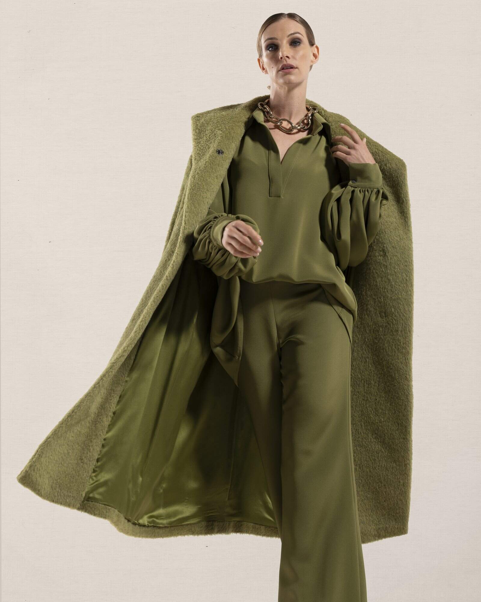 Cappotto Cortina Verde Alpaca foderato Seta