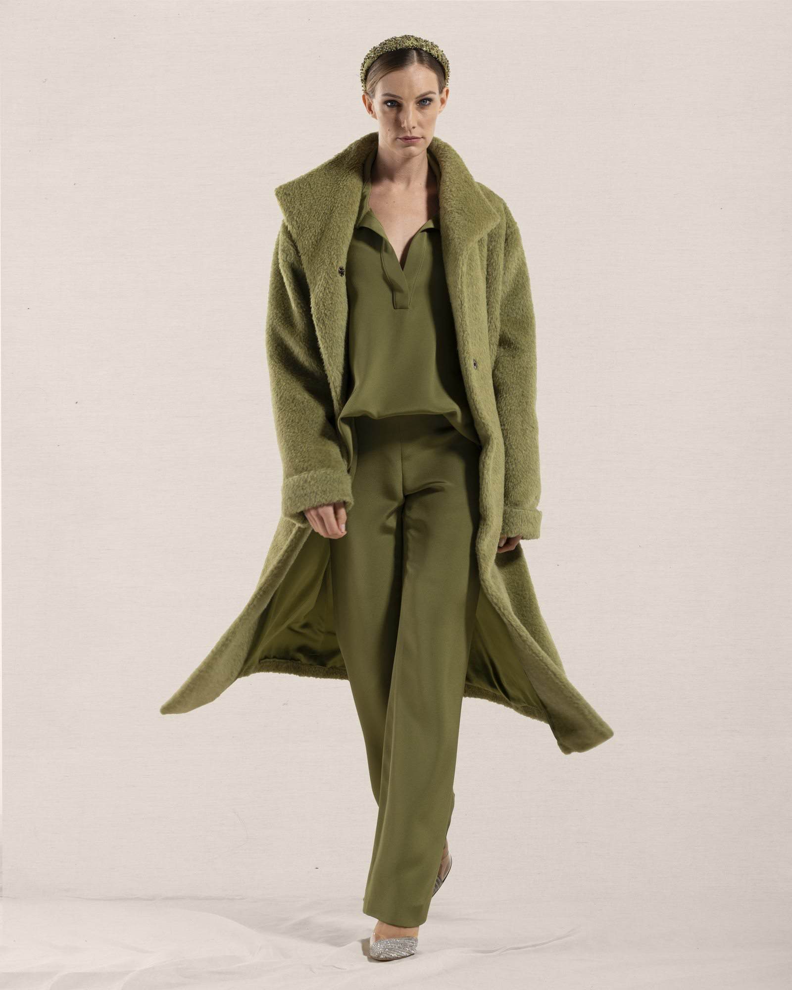 Cappotto Cortina Verde Alpaca foderato Seta