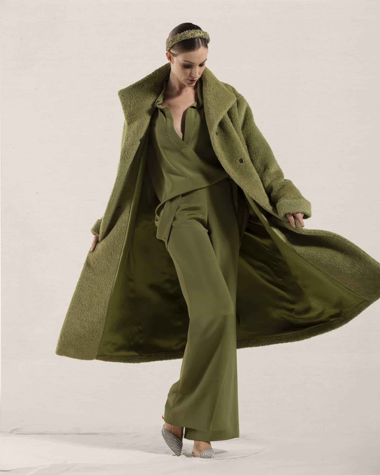 Cappotto Cortina Verde Alpaca foderato Seta