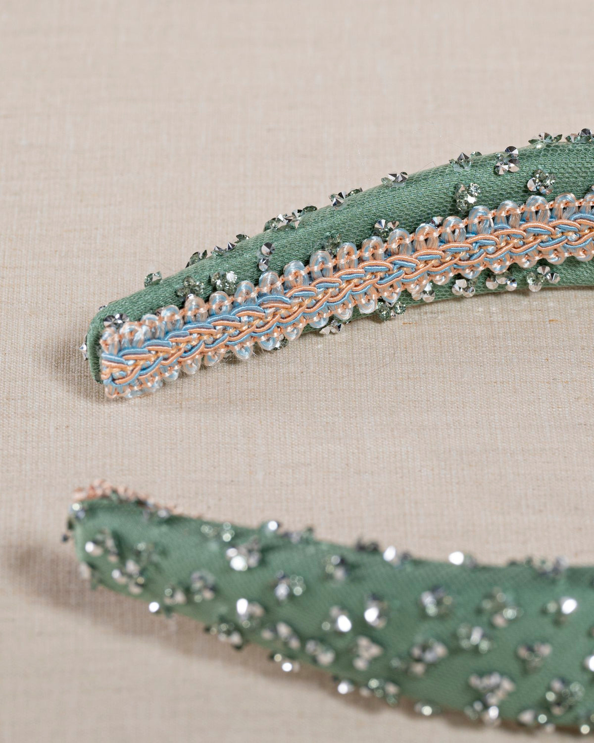Cerchietto “Menthe Glacée” Verde Liberty con Micro Cristalli Argento
