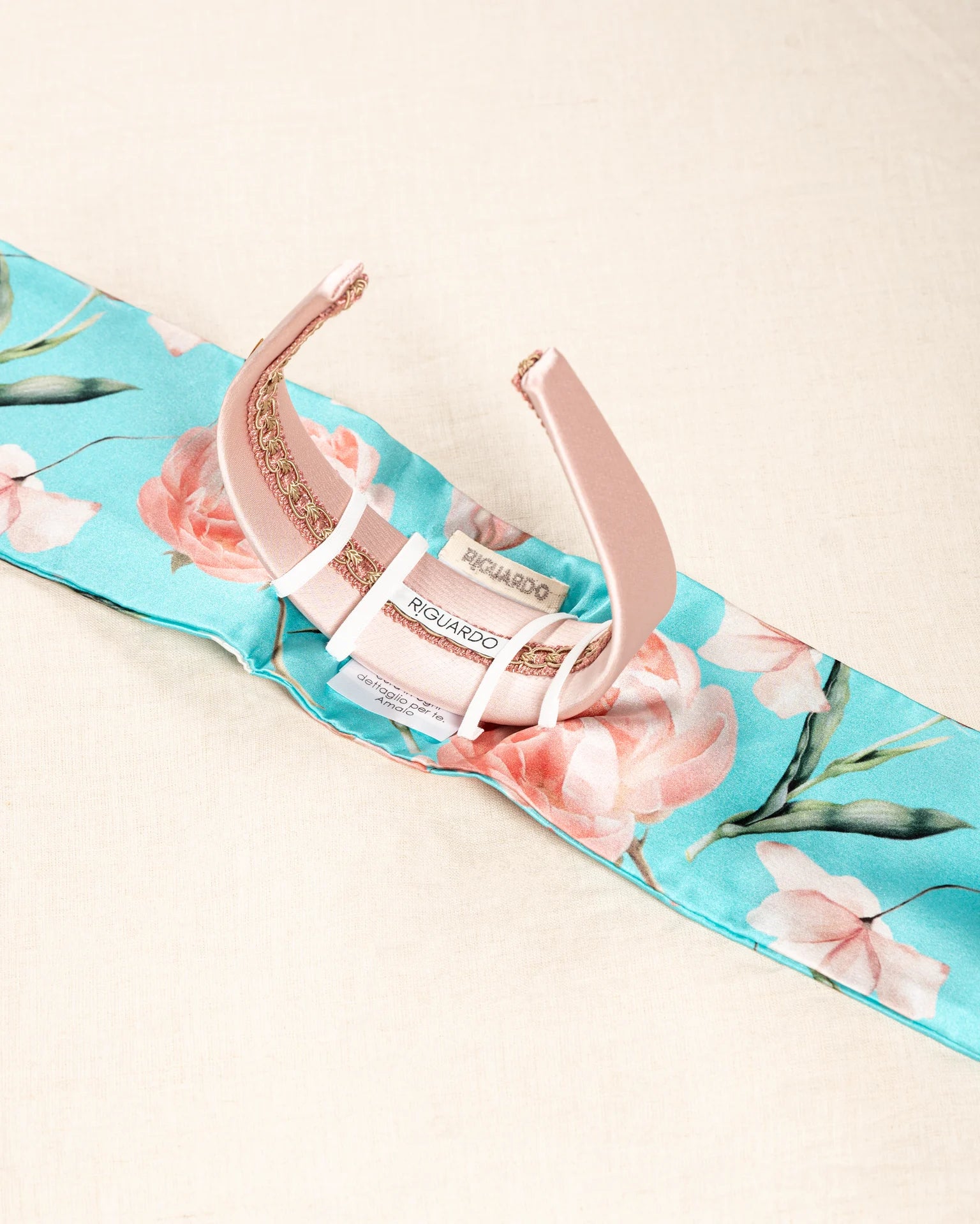 Fascia Seta Peonie Azzurra
