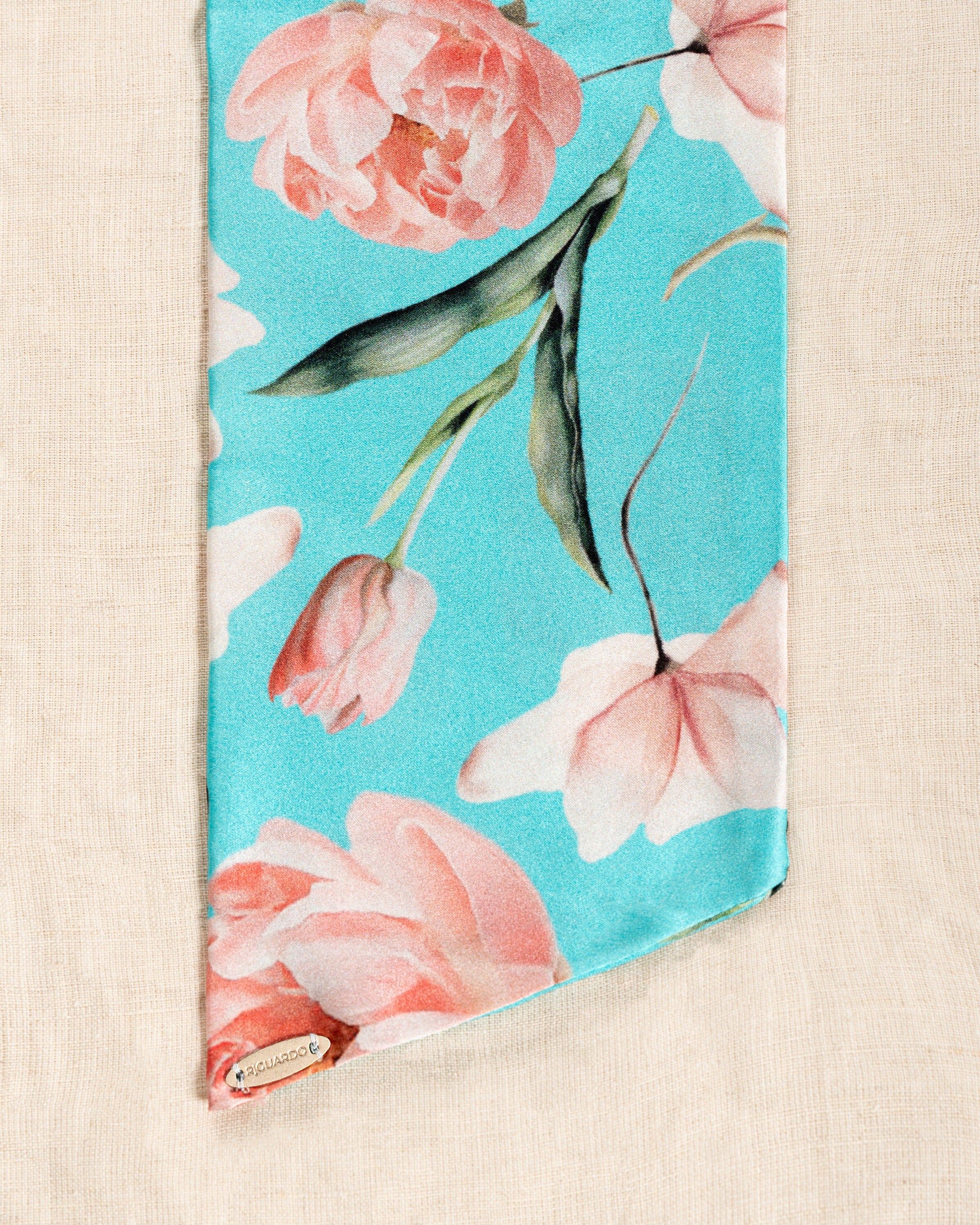 Fascia Seta Peonie Azzurra