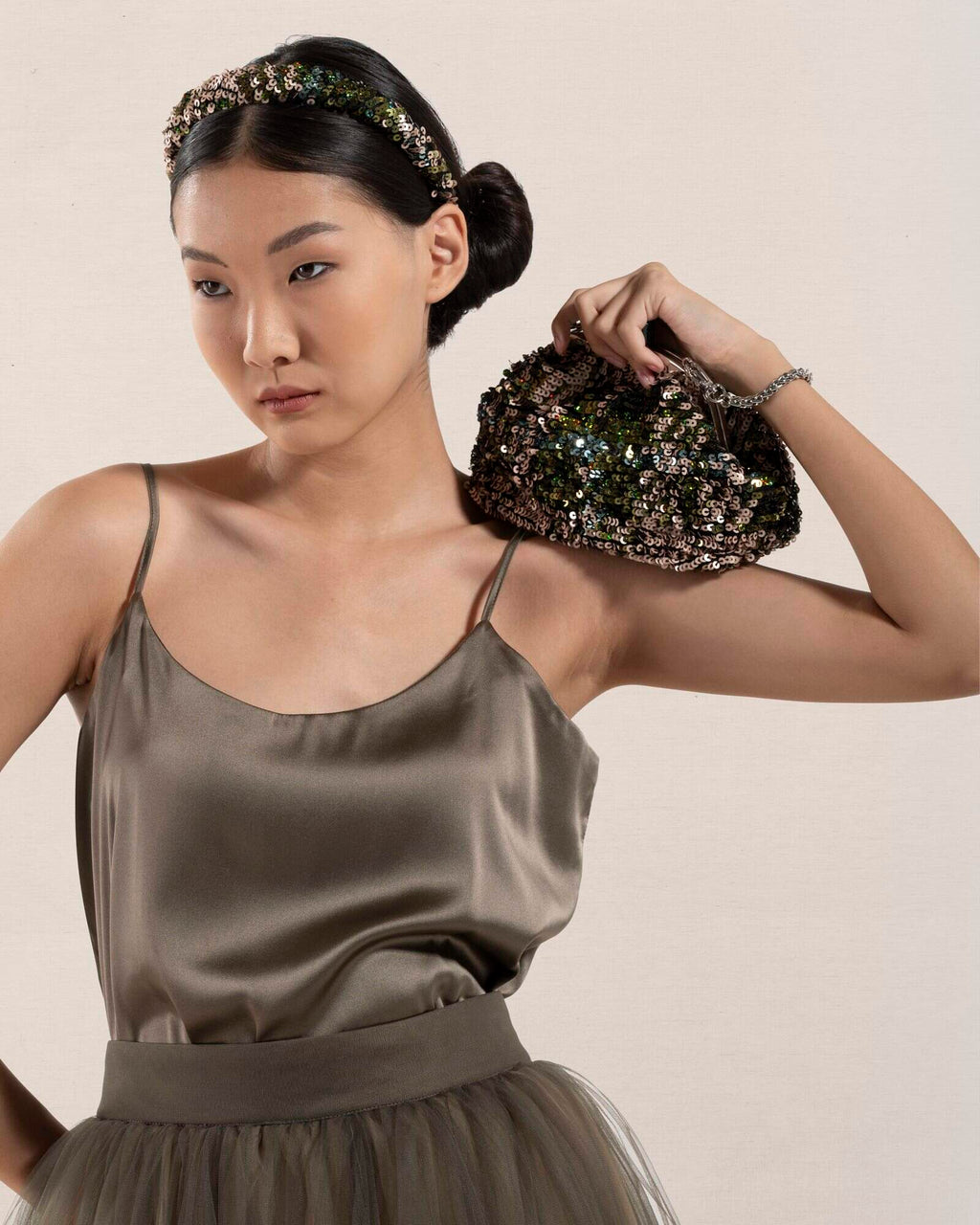 Clutch Verde Rosa Paillettes