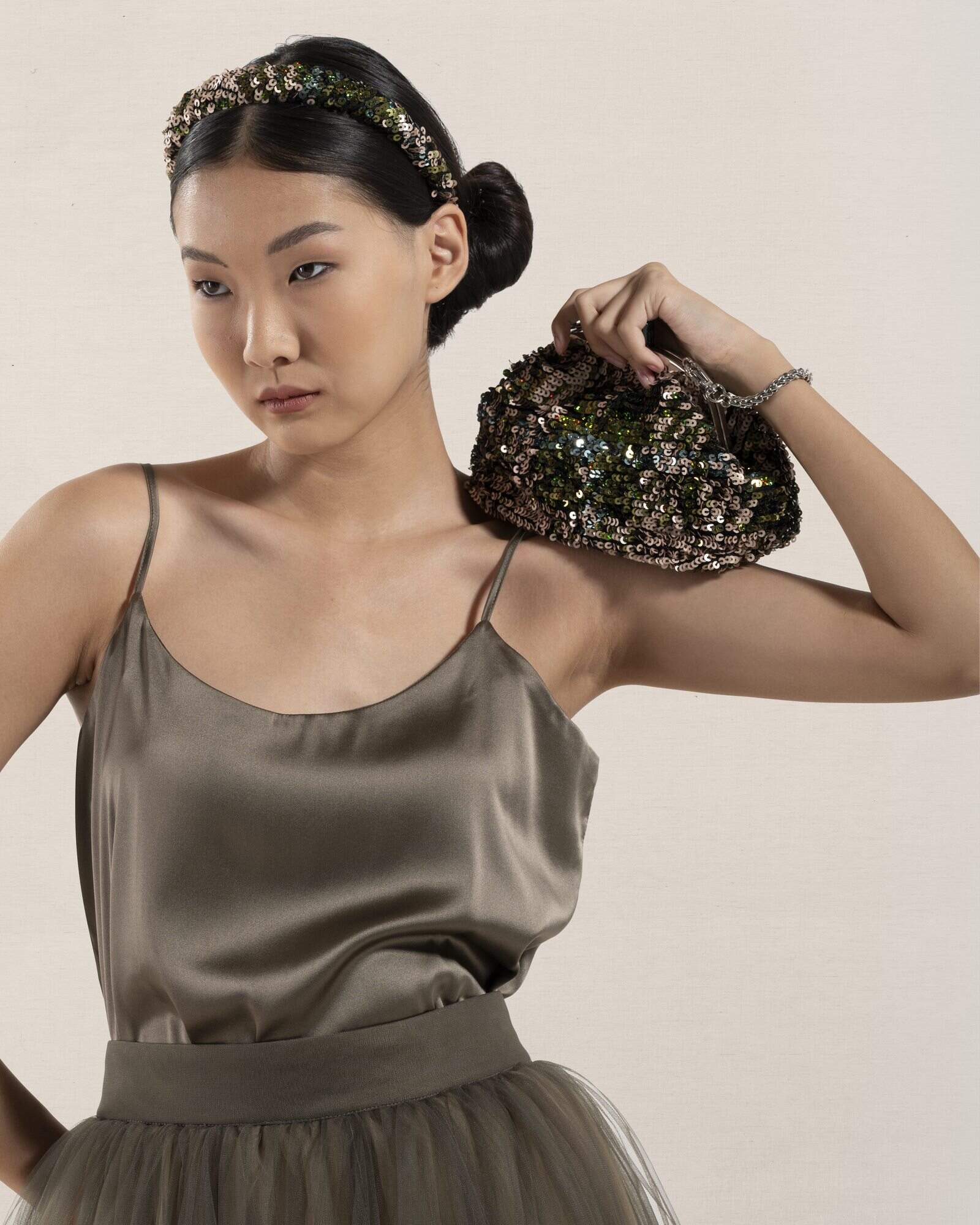 Clutch Verde Rosa Paillettes