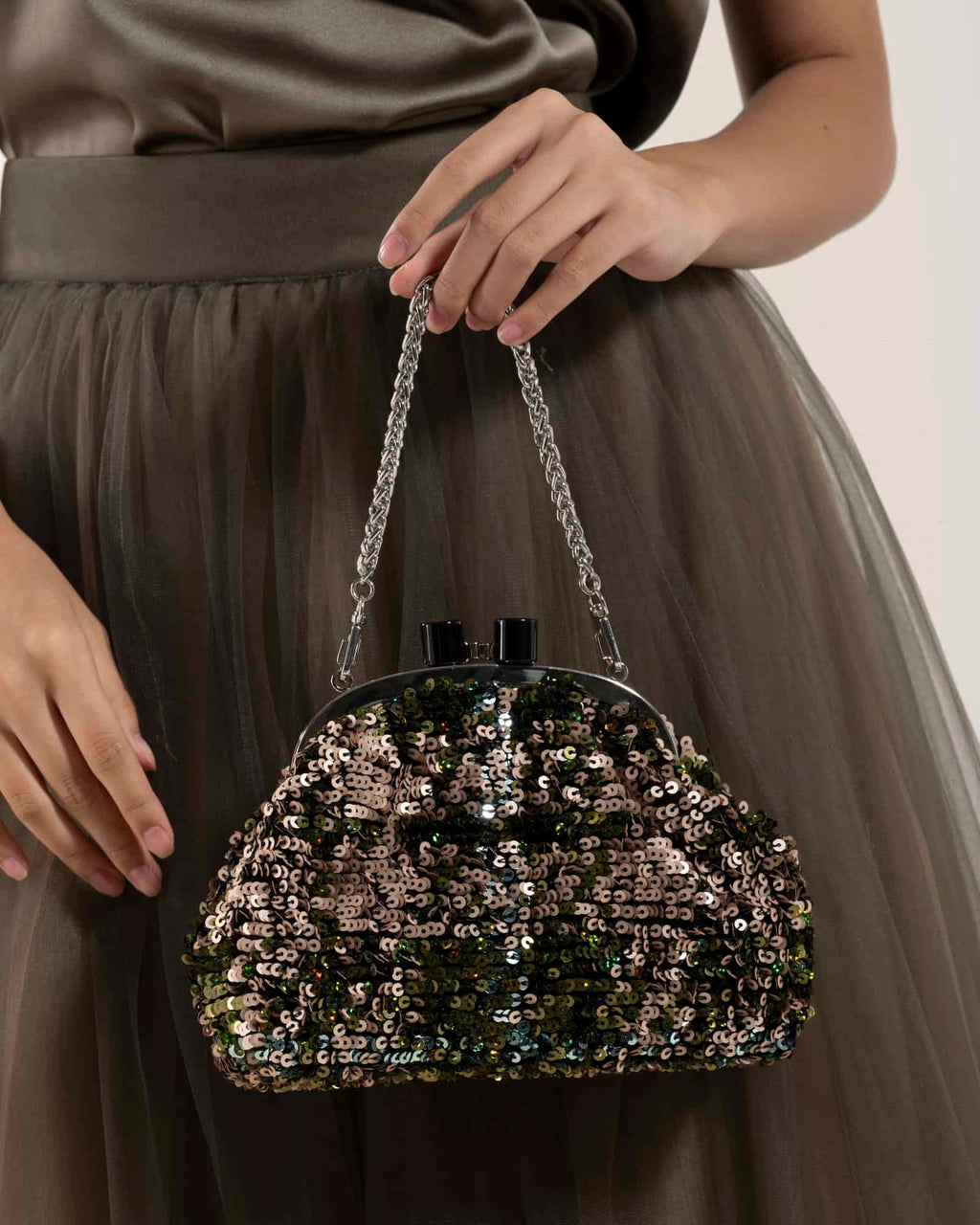Clutch Verde Rosa Paillettes