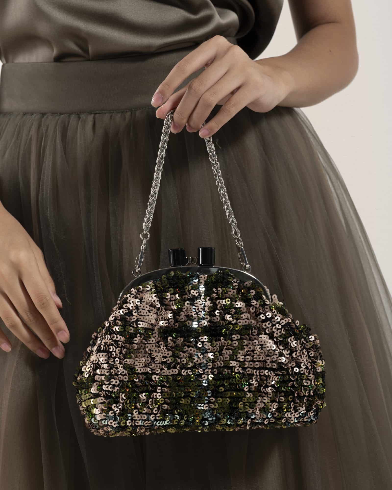 Clutch Verde Rosa Paillettes